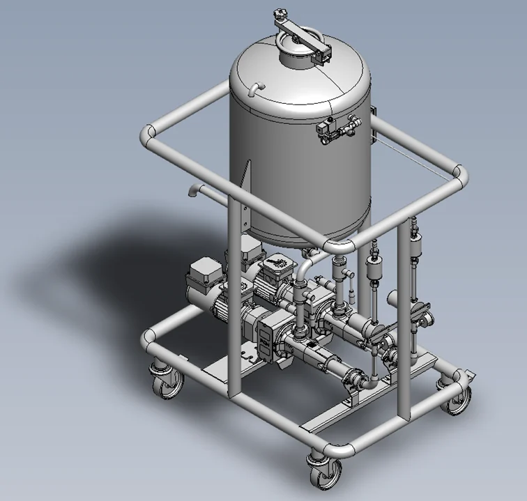 Vue 3D d'un skid de dosage liquide